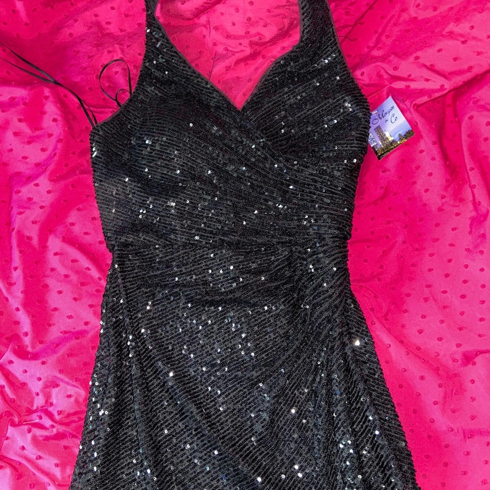 Black Sequin Halter Dress